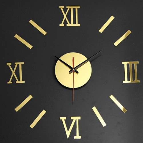 3D Adhesive Roman Numerals Wall Clock Home Elegant Decal Art - GOLD