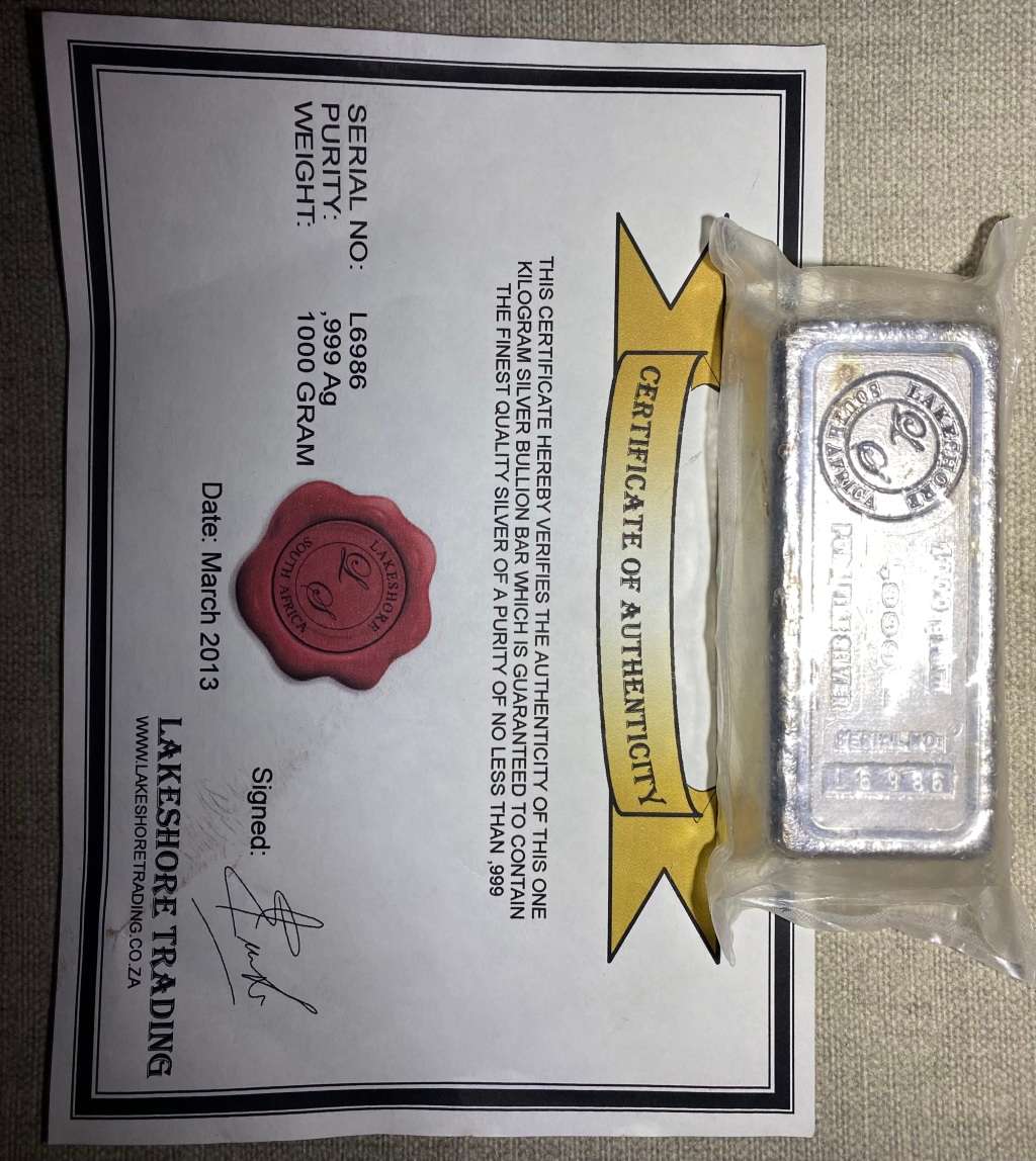 Solid Silver Bar 1kg - Certified