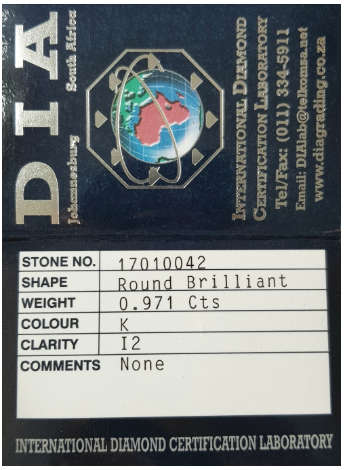 **CERTIFIED | R49212** HUGE | 0.971ct ROUND CUT | COLOUR K | DIAMOND | SOUTH AFRICA - BUY SAFE