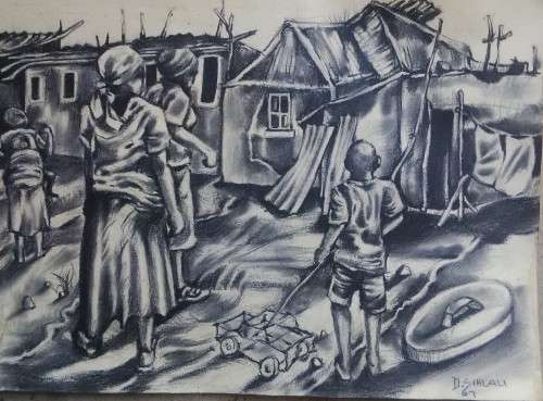 Durant Sihlali - Charcoal on Paper 1935- 2004 Imvelo 42 x 31cm