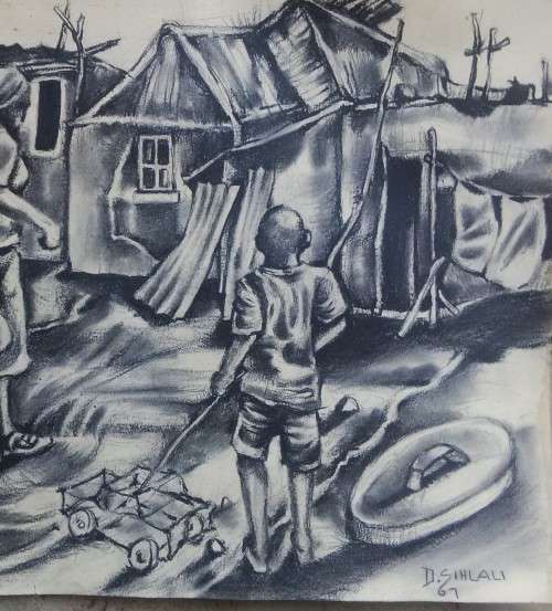 Durant Sihlali - Charcoal on Paper 1935- 2004 Imvelo 42 x 31cm