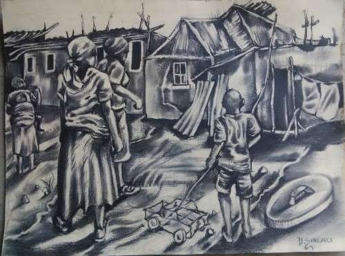 Durant Sihlali - Charcoal on Paper 1935- 2004 Imvelo 42 x 31cm