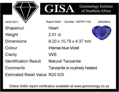 SPECTACULAR! 2.51 ct Heart Cut Tanzanite G.I.S.A Certified DECEMBER BIRTHSTONE!!