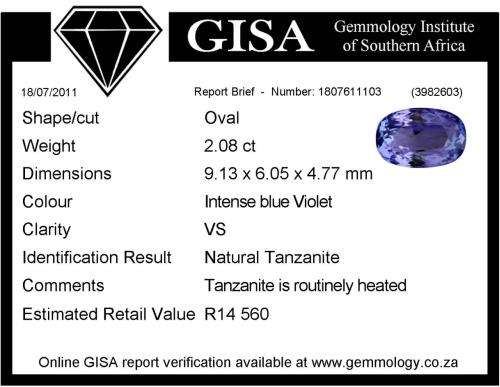 EXCEPTIONAL! 2.08 Oval Cut Tanzanite G.I.S.A Certified- December Birthstone!!