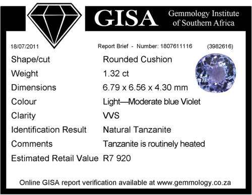 LOVELY 1.32ct Rounded Cushion Cut Tanzanite G.I.S.A Certified- DONT MISS OUT!!