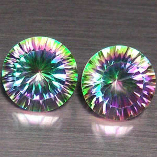 Beautiful! 11.86ct  Round Concave Cut Natural Rainbow Mystic Topaz Pair   - Exact Pictures!