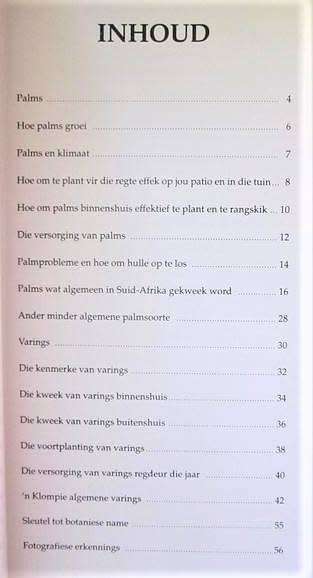 'n Praktiese Gids oor Palms en Varings vir die Suid-Afrikaanse Huis en Tuin.