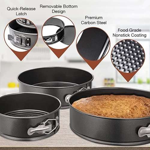 Set of 3 Non-Stick Pan Cake Mould Carbon Steel Round Pan