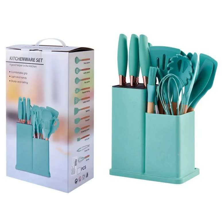 Alpha 2024 -19-piece Set Of Silica Gel Kitchen Utensil Set With Wooden Handle And Cuttings Board