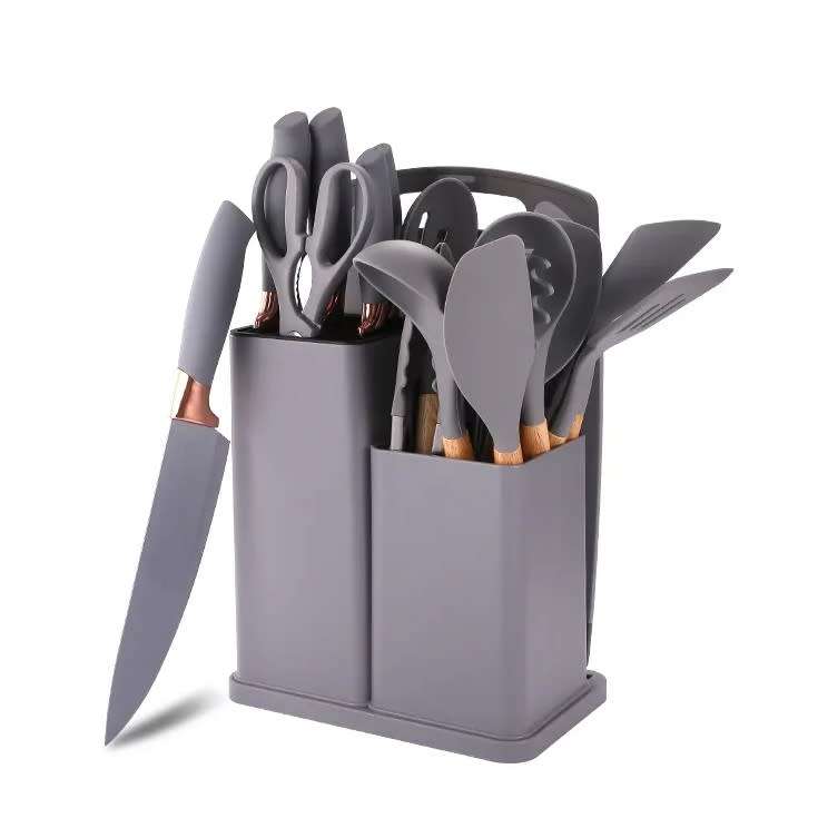 Alpha 2024 -19-piece Set Of Silica Gel Kitchen Utensil Set With Wooden Handle And Cuttings Board