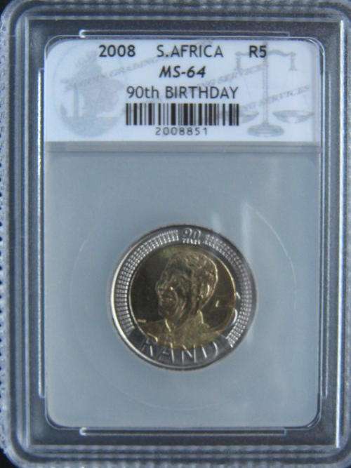 AAAA  SUPER  GRADED  MS 64 MANDELA BIRTHDAY R5 COIN R1 START