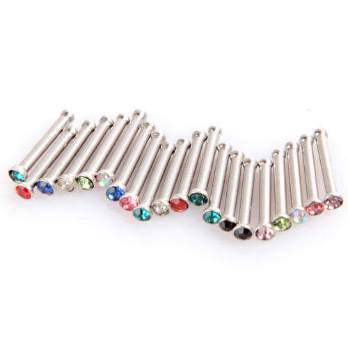 20 X Stainless Steel Rhinestone Nose Rings Bone Stud Bars Body Piercing Jewelley