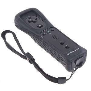 Remote Controller Built-in Motionplus Silicone Case Wristlet for Wii Black f1324b