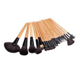 Wood 24Pcs Makeup Brushes Kit Professional Cosmetic Make Up Set + Pouch Bag Case Black H10074