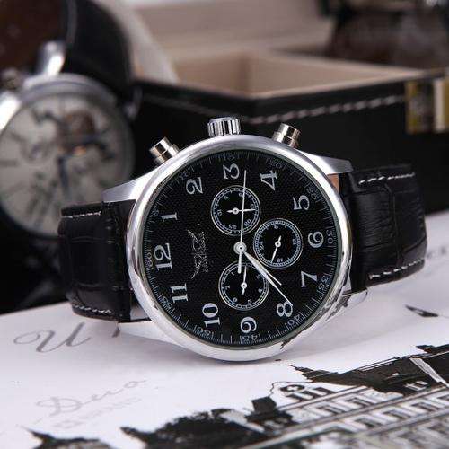 Jaragar Automatic Mechanical Analog White Dial 6 Hands Mens Sport Leather Wrist Watch h11602b