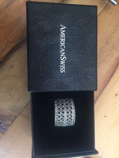 Diamond. Tanzanite and sapphire silver ring for sale