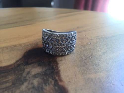 Diamond. Tanzanite and sapphire silver ring for sale