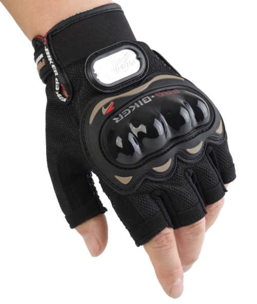 PRO BIKER HALF FINGER MOTORCYCLE GLOVES BLACK LARGE