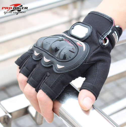 PRO BIKER HALF FINGER MOTORCYCLE GLOVES BLACK LARGE