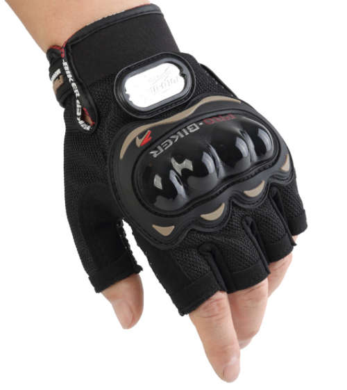 PRO BIKER HALF FINGER MOTORCYCLE GLOVES BLACK LARGE