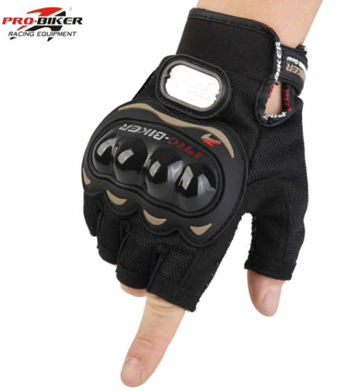 PRO BIKER HALF FINGER MOTORCYCLE GLOVES BLACK LARGE