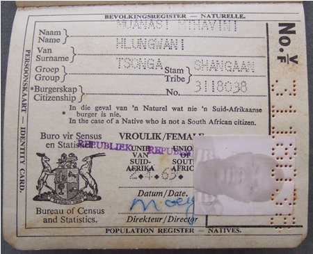 Apartheid South African "Dompas" Reference Book To Tsonga Woman