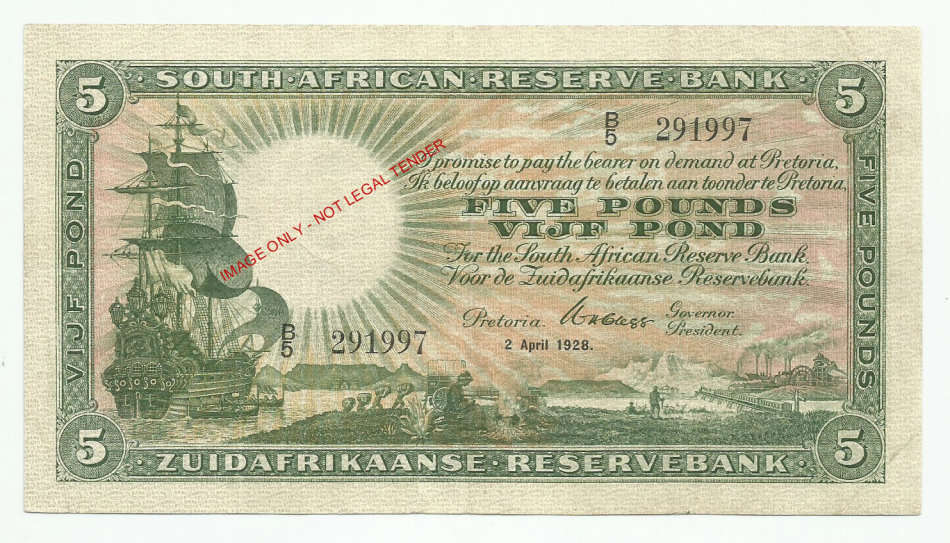 W.H. Clegg 3rd Issue , Five Pounds B5, 2 April 1928