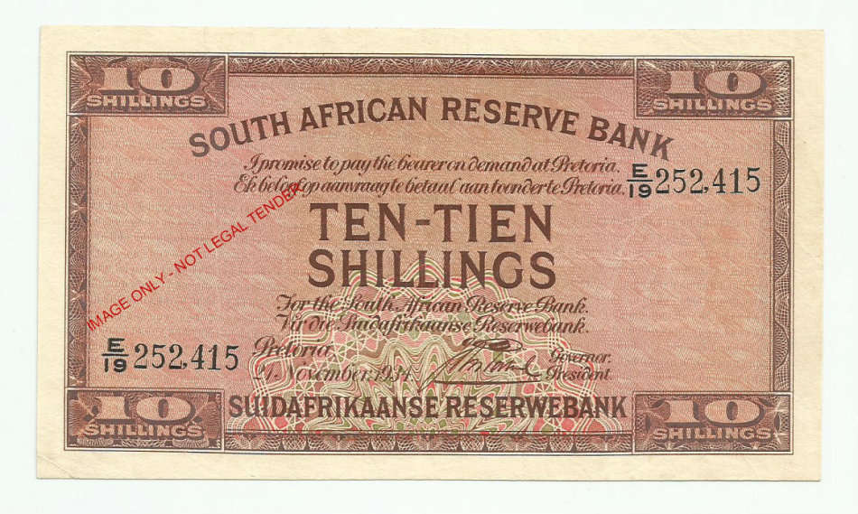 J. Postmus, 1st Issue, Ten Shillings E19, November 1934, EF