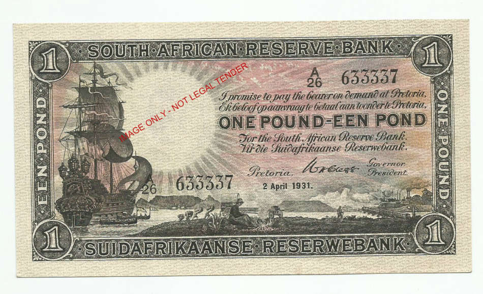 W.H. Clegg 4th Issue , One Pound A26, April 1931, AUNC