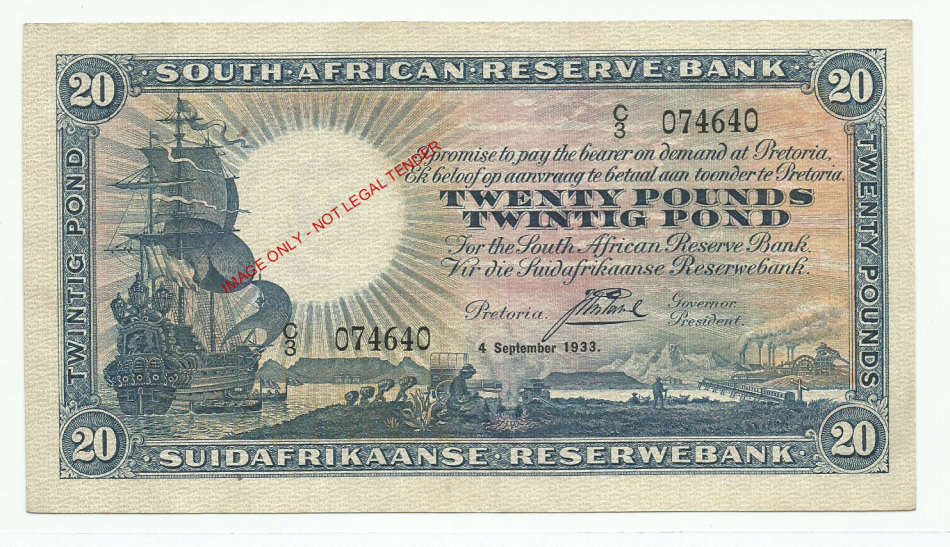 J. Postmus, 1st Issue, Twenty Pounds C3, September 1933, EF/AUNC