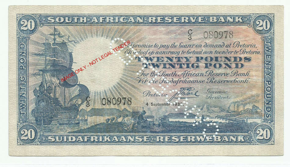 J. Postmus, 1st Issue, Twenty Pounds C3, September 1933, CANCELLED NOTE, EF