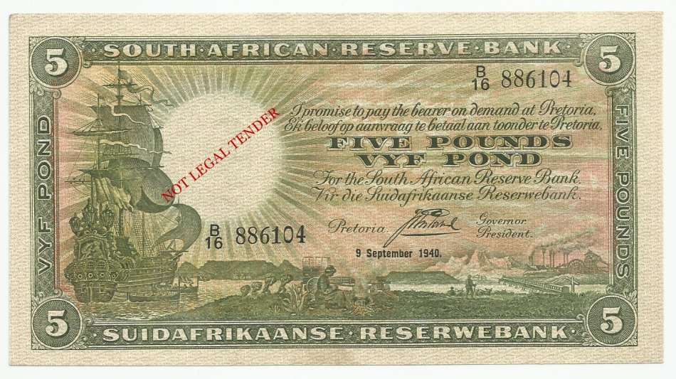 J. Postmus, 1st Issue, 5 Pounds B16, September 1940, EF/AUNC