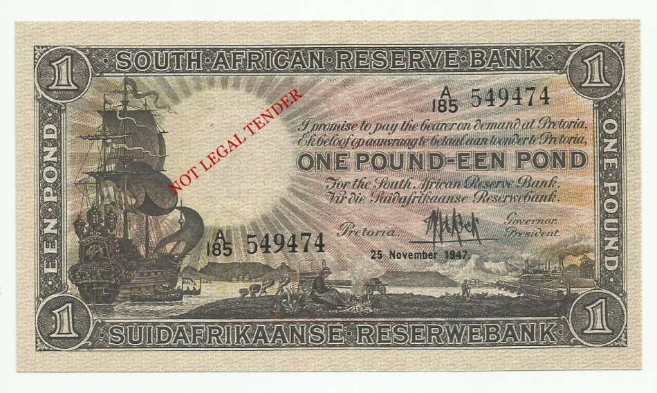 M.H. DE KOCK, 1ST ISSUE,   1 POUND A185, AUNC