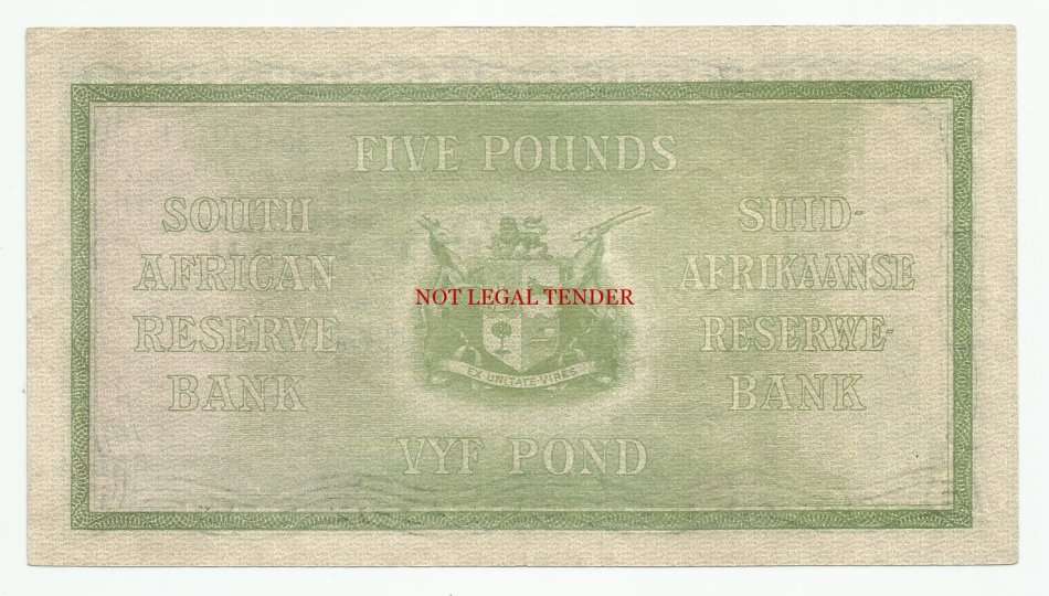 M.H. DE KOCK, 1ST ISSUE, 5 POUNDS B30, EF, SEPTEMBER 1947