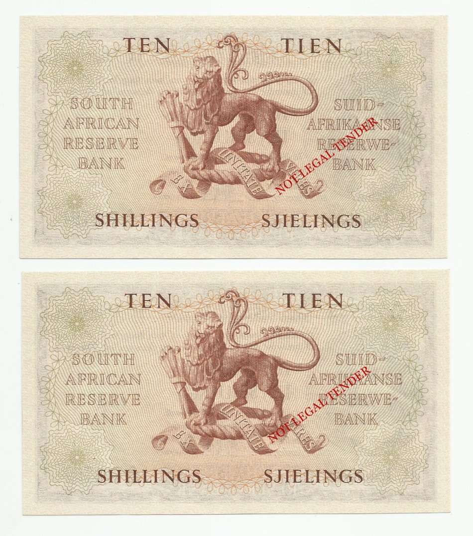 M.H. DE KOCK, 2ND ISSUE, 10 SHILLINGS PAIR A51, NOVEMBER 1951, AUNC