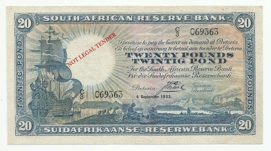 J.POSTMUS, 1ST ISSUE, 20 POUNDS C3, SEPTEMBER 1933,EF