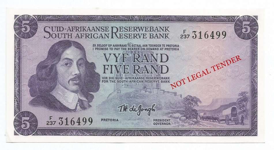 T.W. De Jongh, 3rd Issue Five Rand F237, AUNC