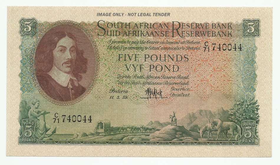 M.H. DE KOCK, 3RD ISSUE, FIVE POUNDS C71, AUNC