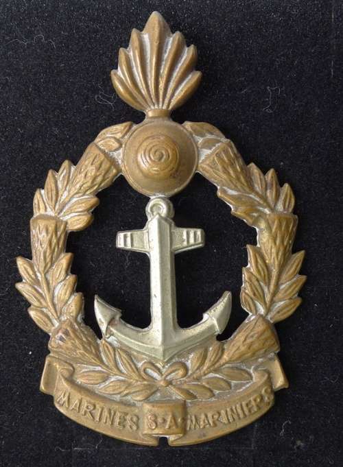 VERY RARE SOUTH AFRICA MARINE CORPS BI METAL CAP BADGE WORN 1953 - 1955