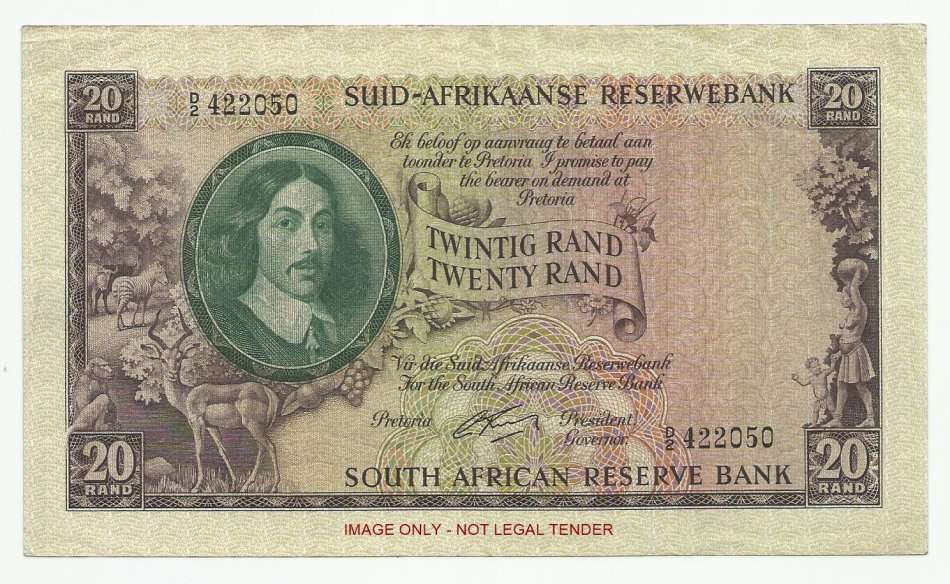 G. RISSIK, 1ST ISSUE, TWENTY RAND D2, EF