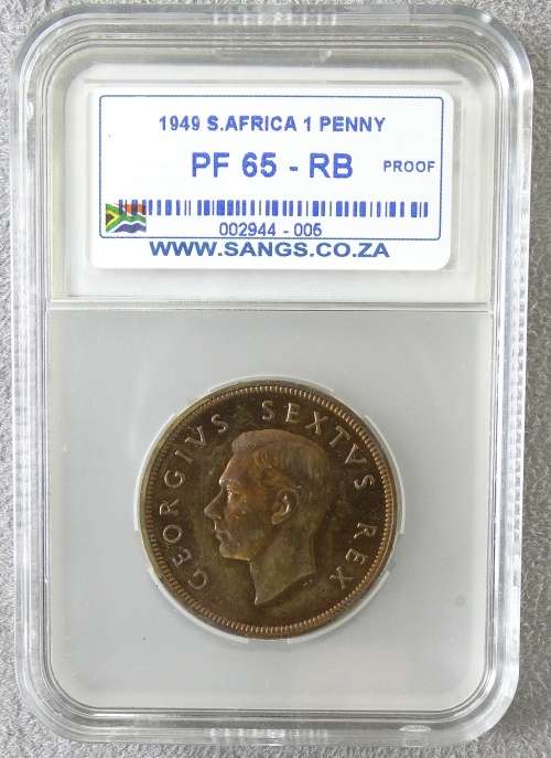 PROOF SOUTH AFRICA PENNY 1949 PF65-RB SANGS