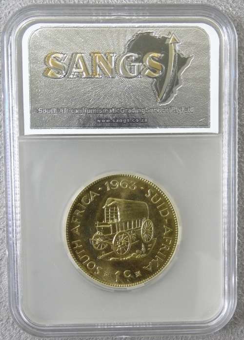 PROOF SOUTH AFRICA ONE CENT 1963 PF 64 SANGS