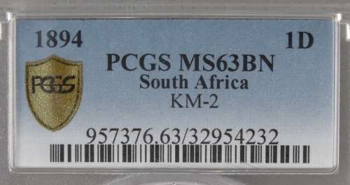 South Africa ZAR Penny 1894 PCGS MS63BN