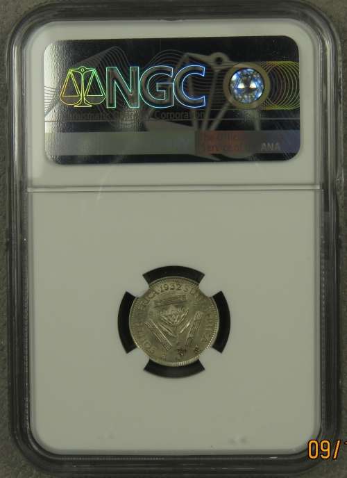 South Africa Three Pence (3D, Tickey) 1932 NGC MS61