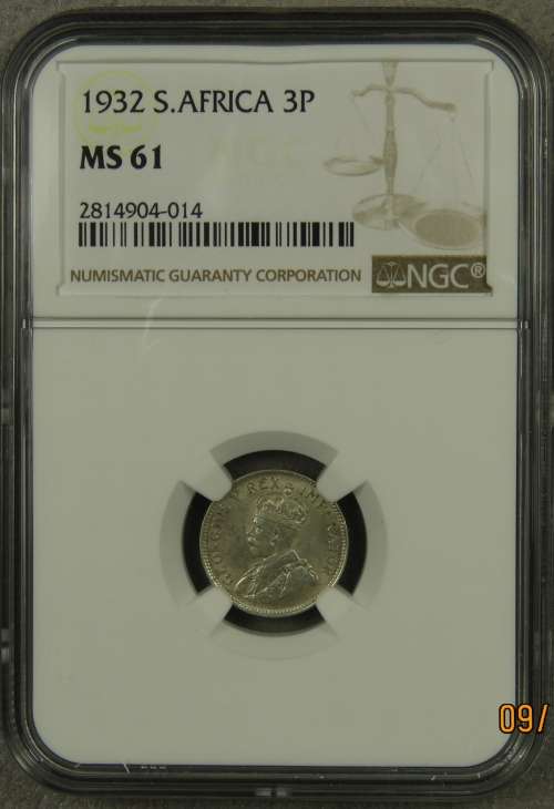 South Africa Three Pence (3D, Tickey) 1932 NGC MS61