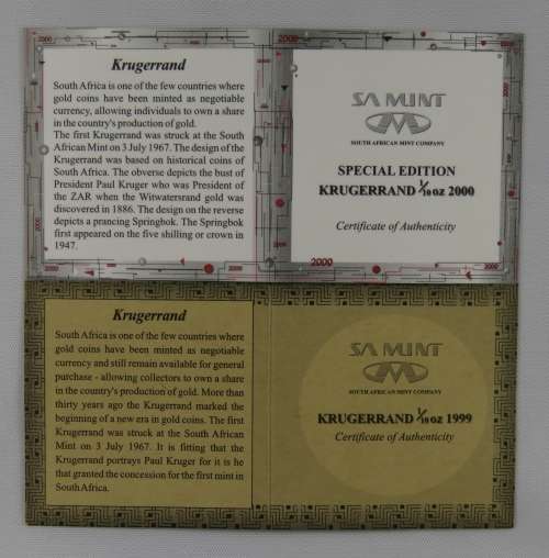 Millennium 1/10 Oz Proof Krugerrand Set 1999 & 2000 (Only 500 Sets Made)