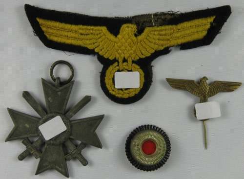 Germany 2nd Class War Merit Cross with Swords & Kriegsmarine Tunis Eagle Badge and Pin