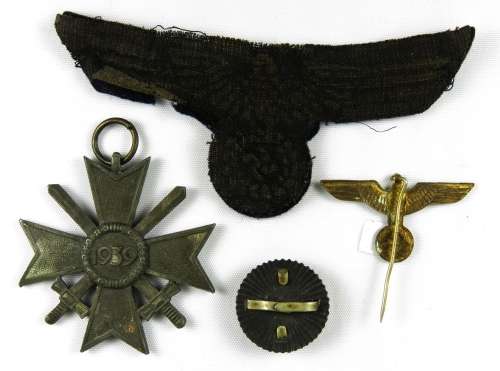 Germany 2nd Class War Merit Cross with Swords & Kriegsmarine Tunis Eagle Badge and Pin