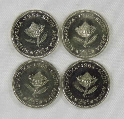 South Africa Proof 2.5 Cent Set, 1961, 1962, 1963 and 1964