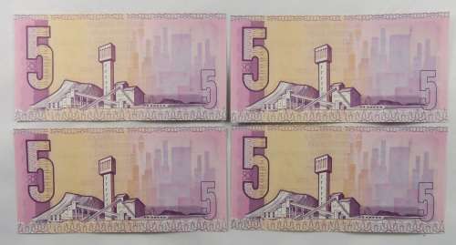 South Africa G. De Kock R5 BG 1990 Series 4 Consecutive Numbers UNC